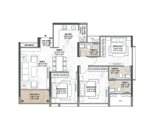 Mantra Meridian  3.5 BHK floor plan